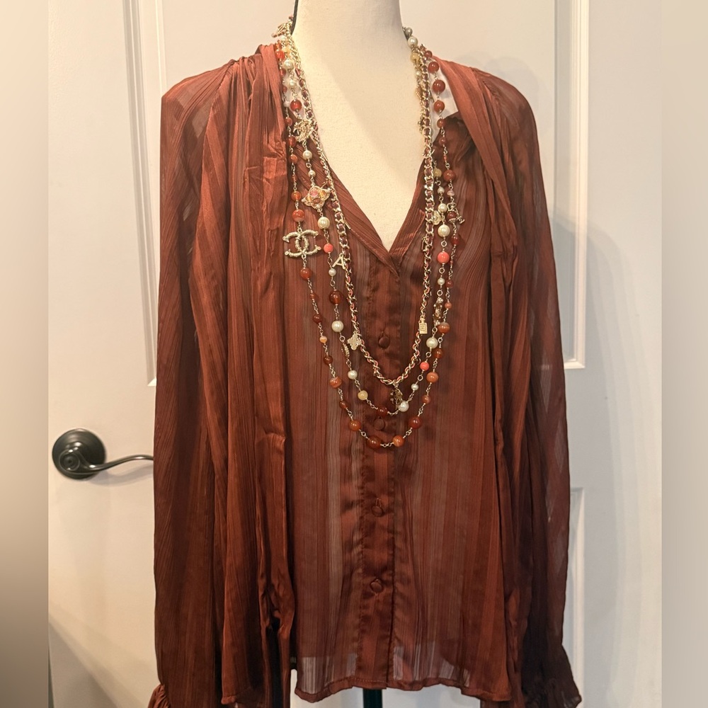ZARA Elegant Rust Sheer Blouse Necklaces sold separately !!